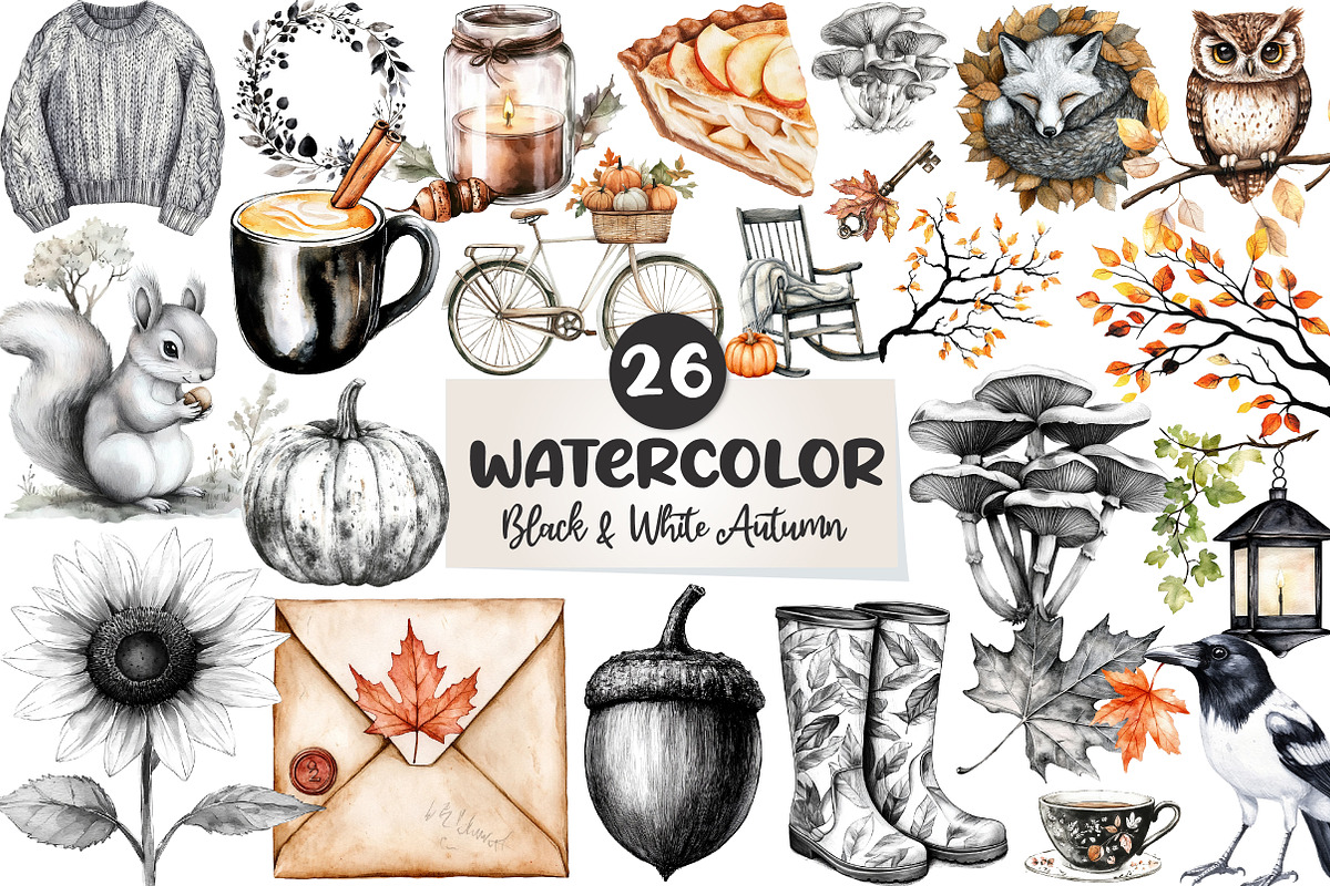 Black & White Autumn Clipart, an Illustration by CreationArt (Photo 1 of 5)