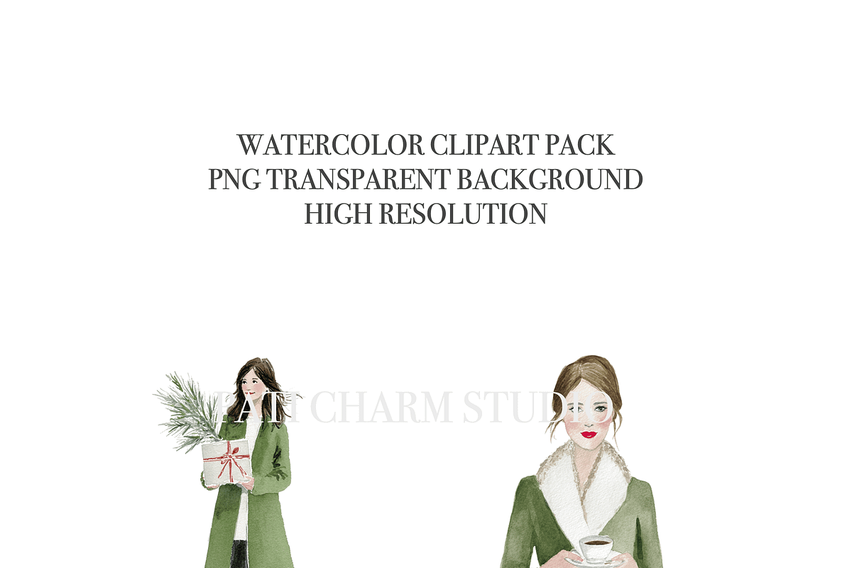 Christmas Woman Clipart Set, a Decorative Illustration by Pati Charm Studio (Photo 4 of 8)
