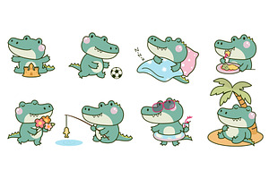 Funny cartoon crocodiles. Kawaii, an Animal Illustration by Valerie Bodnar