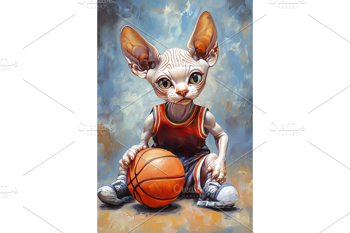 Basketball Sphynx Cat Character Art, an Animal Illustration by Art Paradise Studios