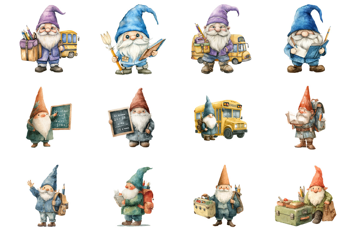 Watercolor Back to School Gnome, an Illustration by Design Market (Photo 2 of 3)