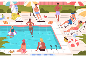 People relaxing pool. Man woman, a Person Illustration by Stock-Smart-Start