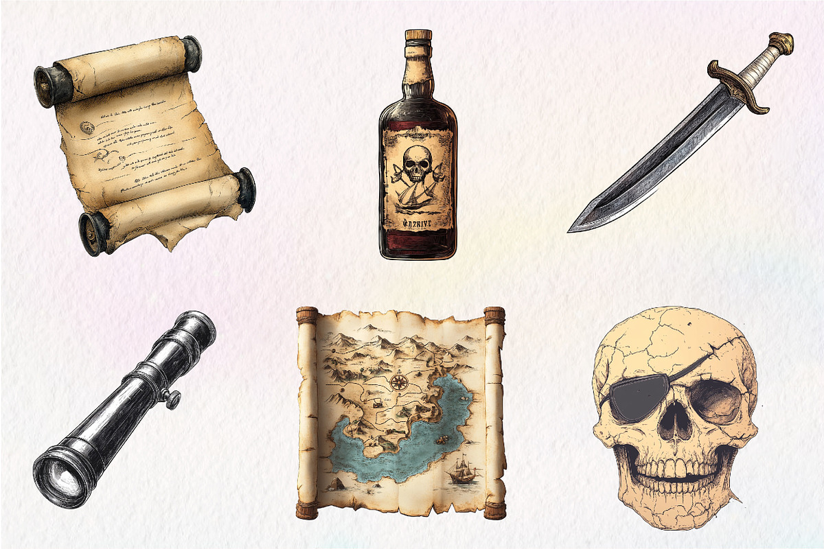 Watercolor Pirate Clipart Bundle, an Illustration by CreationArt (Photo 3 of 5)