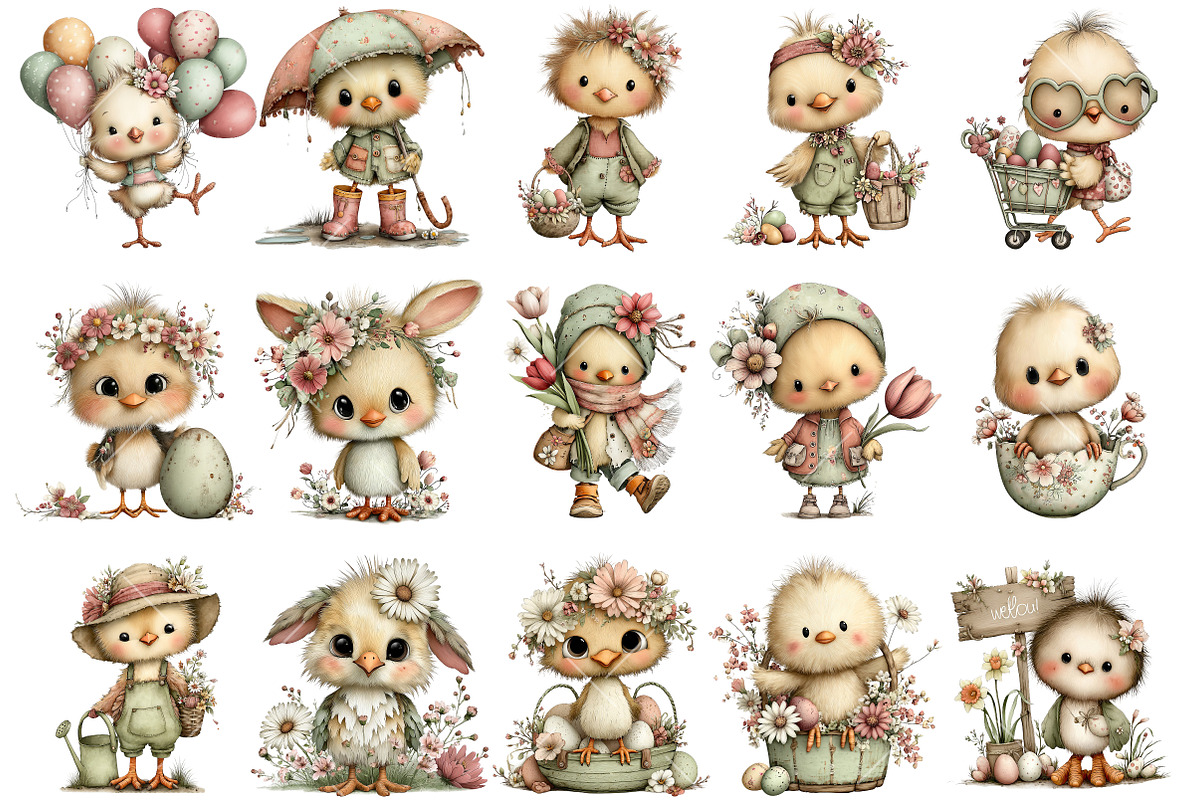 Whimsical Easter Chick Clipart, an Illustration by OK Design (Photo 3 of 6)