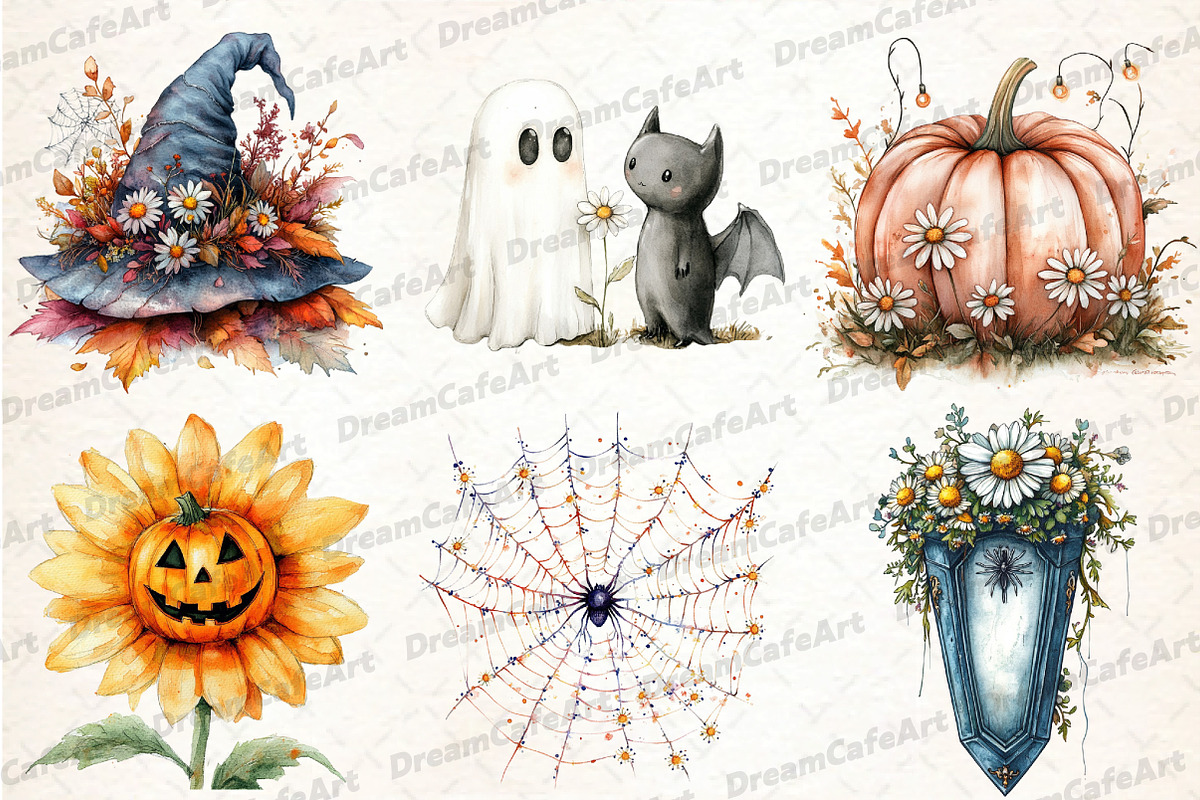 Daisy Flower & Halloween Clipart, an Illustration by DreamCafeArt (Photo 2 of 7)