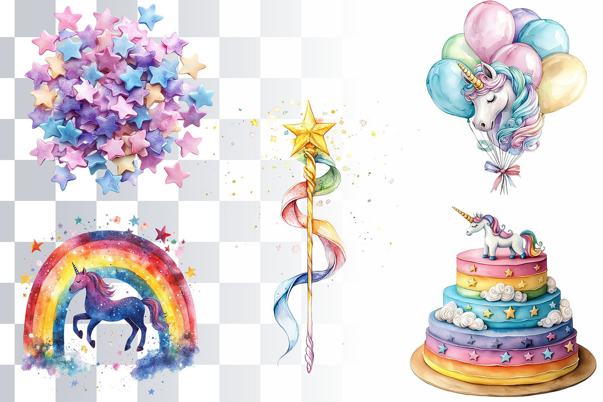 17 Unicorn B-Day Party Watercolors, an Animal Illustration by Loony Dream Designs (Photo 4 of 5)