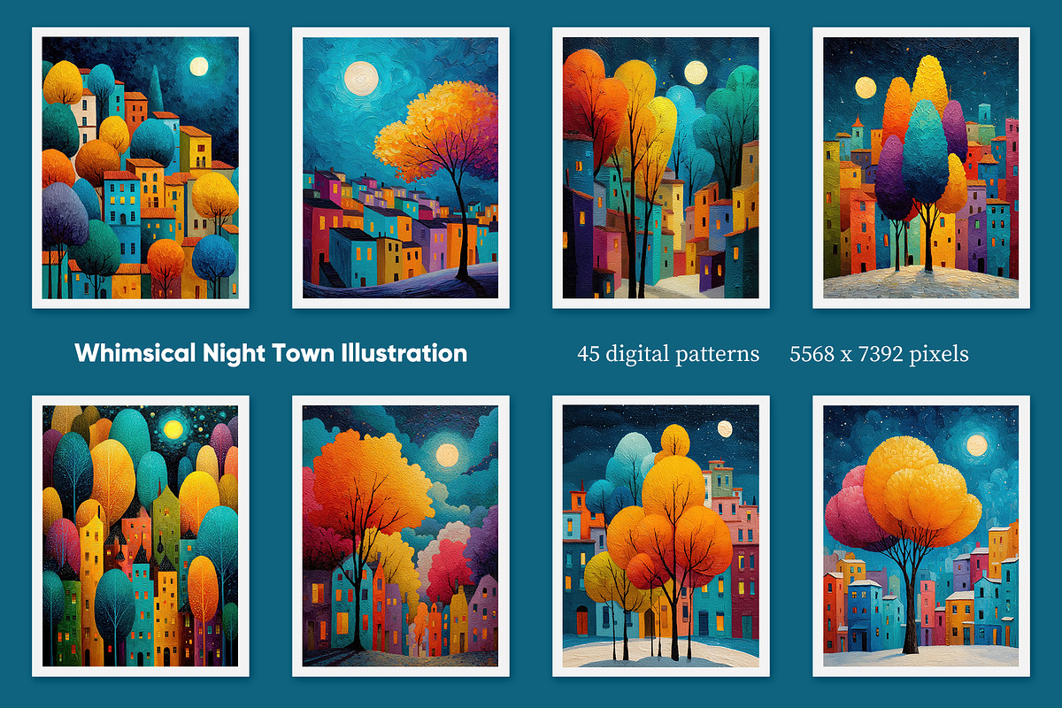 Whimsical Night Town Illustration, a Decorative Illustration by Housui Patterns (Photo 3 of 12)