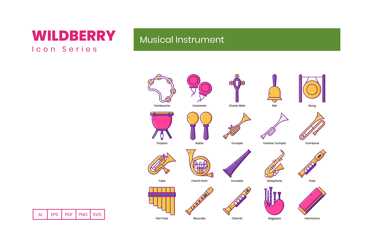 60 Musical Instruments Icons, an Icon by Flat Icons