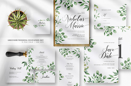 Greenery Wedding Invitation Set, an Invitation Template by Azka Creative