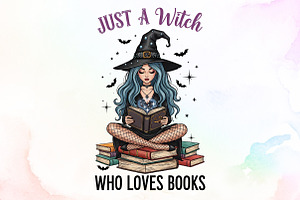 Just a Witch Who Loves Books,Hallowe, an Illustration by Sublimation Artist