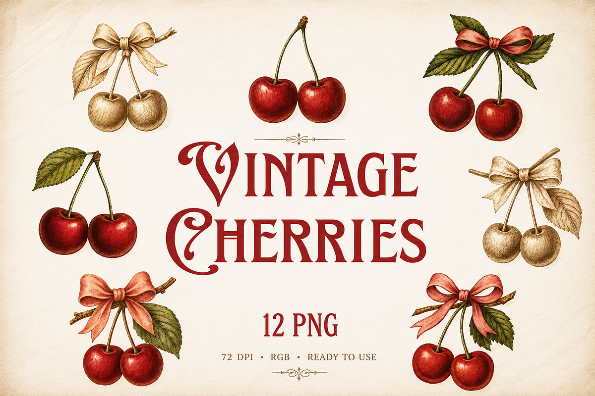 Cherries Vintage Illustration, an Object Graphic by Kate Creative Studio (Photo 1 of 3)