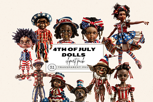 4TH OF JULY DOLLS CLIPART PACK, a Person Illustration by Daring Digies
