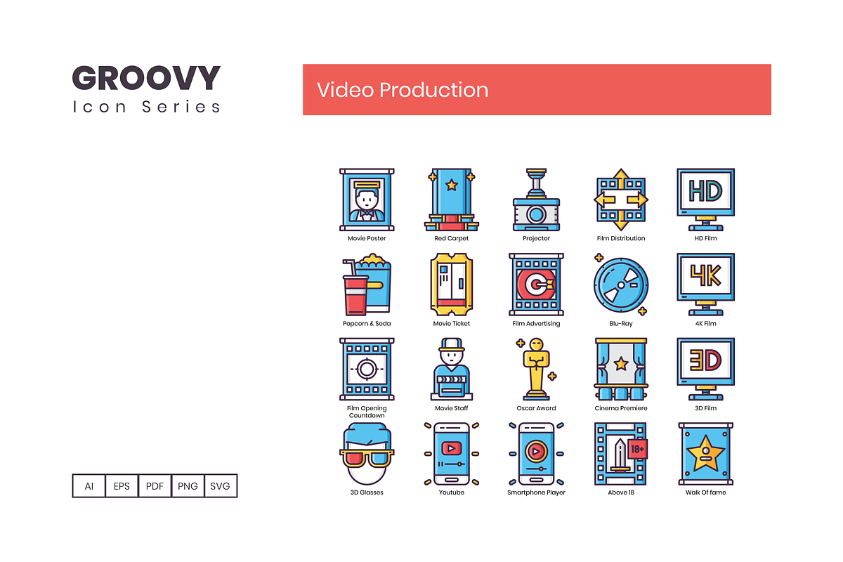 60 Video Production Icons, an Icon by Flat Icons