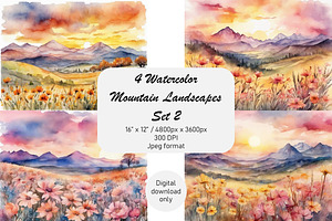 Watercolor Mountain Landscapes Set 2