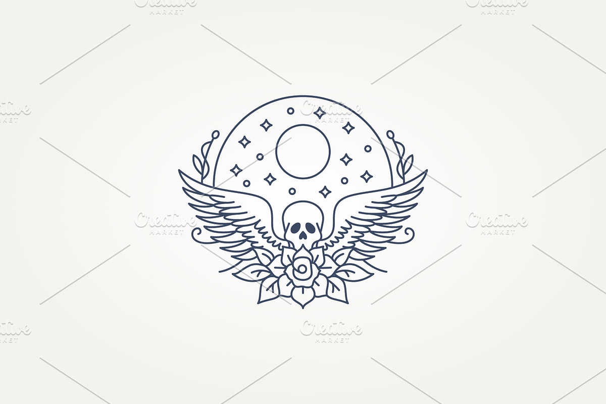 skull with wings line art icon logo, a Branding & Logo Template by Blazybone