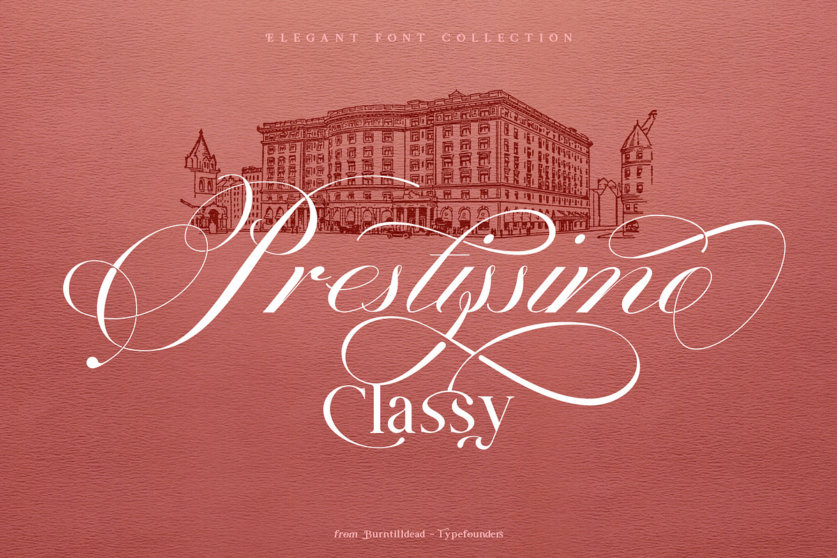 Prestissimo Classy (20% 0FF), a Script Font by Burntilldead (Photo 1 of 23)