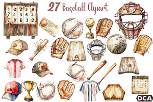 Vintage Baseball Clipart, an Illustration by DreamCafeArt