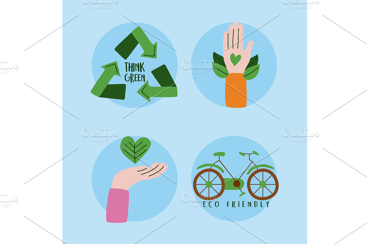 four eco friendly icons, an Illustration by studiogstock