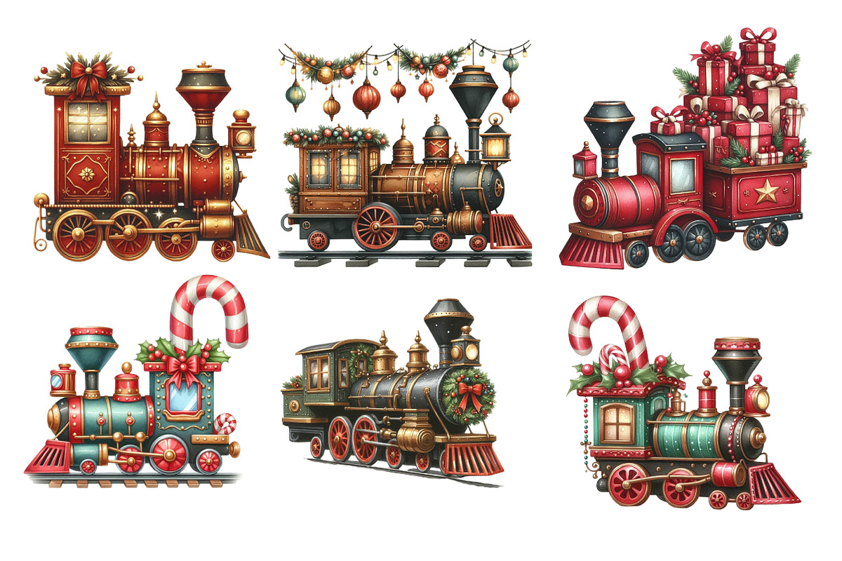 Christmas Vintage Train Clipart, an Illustration by Designworld (Photo 2 of 6)