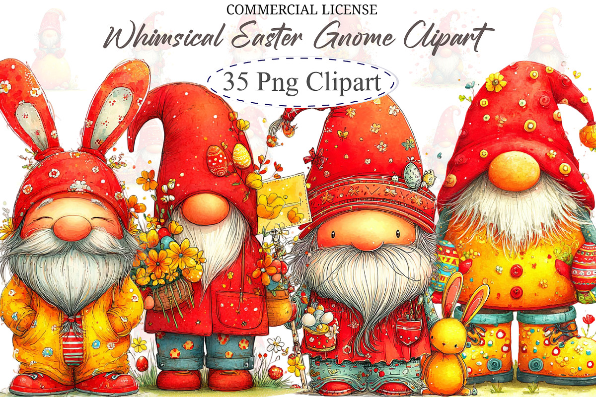 Whimsical Easter Gnome Clipart, an Illustration by designcity5 (Photo 1 of 5)