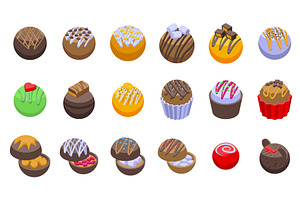 Cocoa Bomb Icons Set Isometric