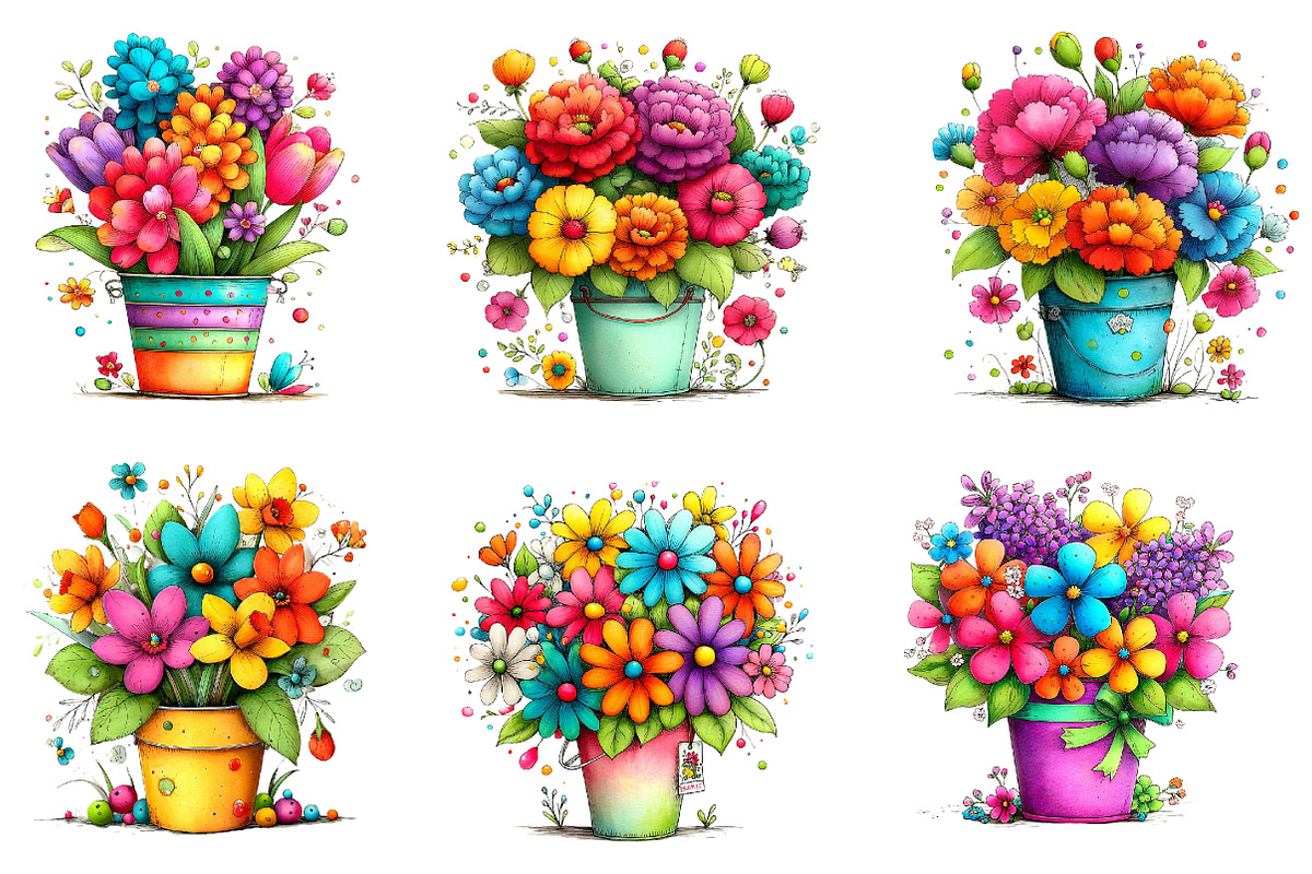 Whimsical Easter Flower Bucket Clipa, an Illustration by Designworld (Photo 4 of 6)