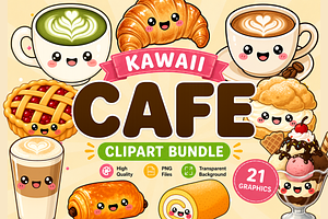 Cafe Kawaii Clipart PNG Bundle