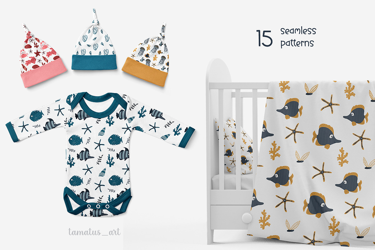 Sea Life clipart & pattern, an Animal Illustration by tamatus_art (Photo 3 of 9)