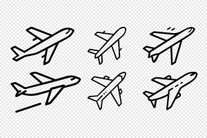 Set of six simple airplane icons, an Outline Icon by Toufiqul