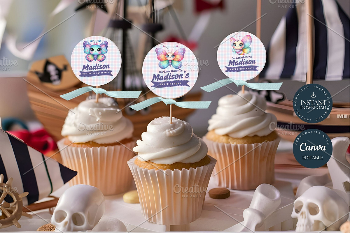 Butterfly Birthday Cupcake Toppers, an Invitation Template by Tracia Creative (Photo 2 of 5)