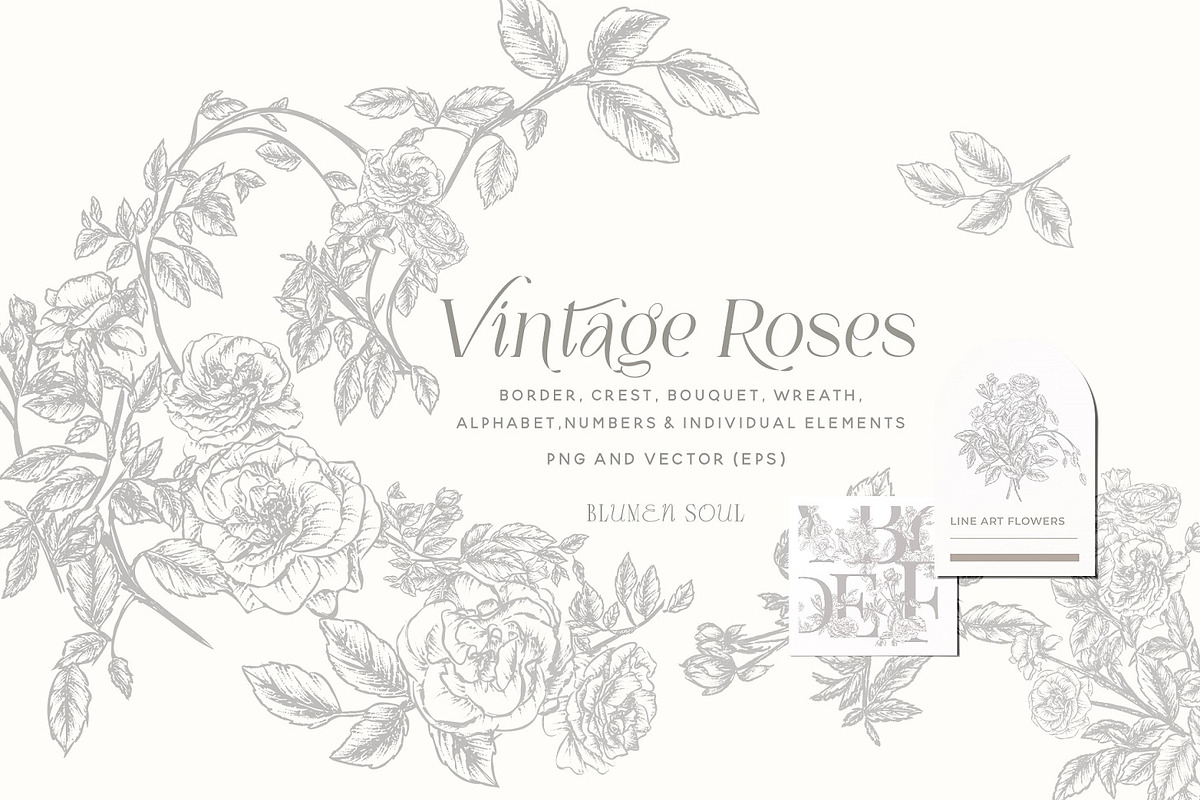 Vintage Roses - Line art Florals, a Decorative Illustration by BlumenSoul (Photo 1 of 8)