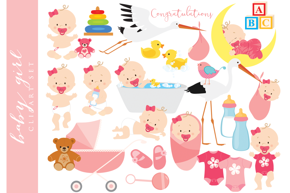 Baby clip art baby girl clipart pink, an Illustration by WinchesterLambourne