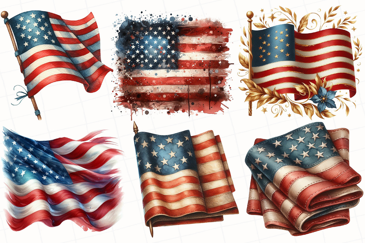 Watercolor American Flag Clipart, an Illustration by OK Design (Photo 2 of 5)