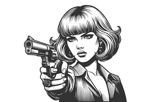 Retro Femme Fatale With Gun Sketch