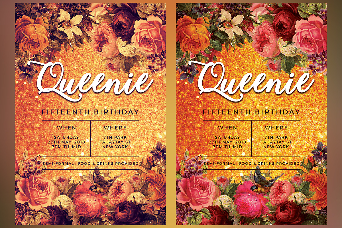 Floral Birthday Invitation, a Card Template by KiraYamato Design Studio (Photo 2 of 4)