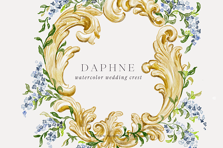 Daphne Floral Watercolor Crest, an Object Illustration by Loren Schmidt Studio