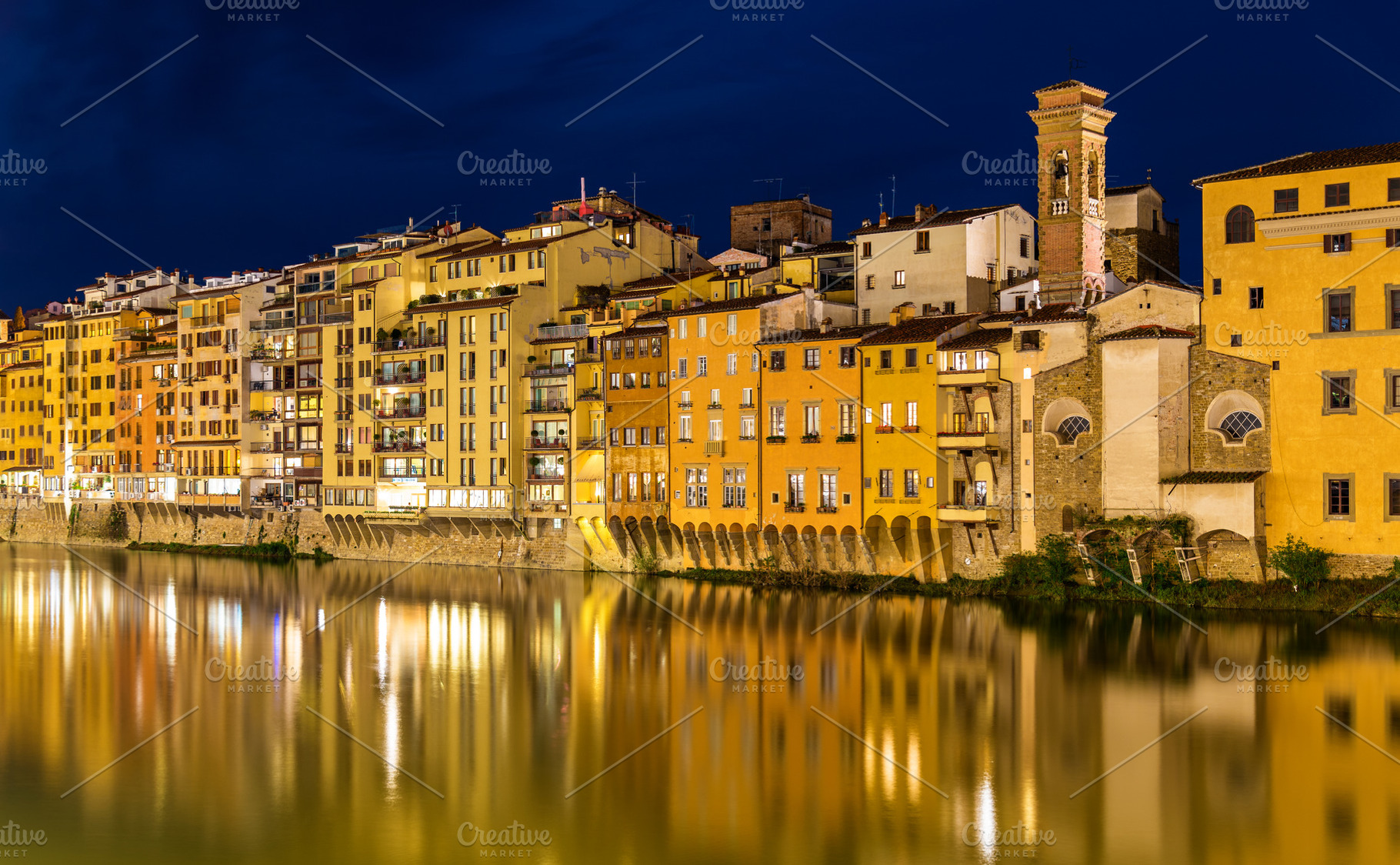 View of embankment in florence ita stock photo containing night and river, an Architecture Photo by Leonid Andronov