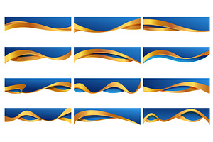 Wave headers set. Blue gold waving, an Illustration by Valerie Bodnar