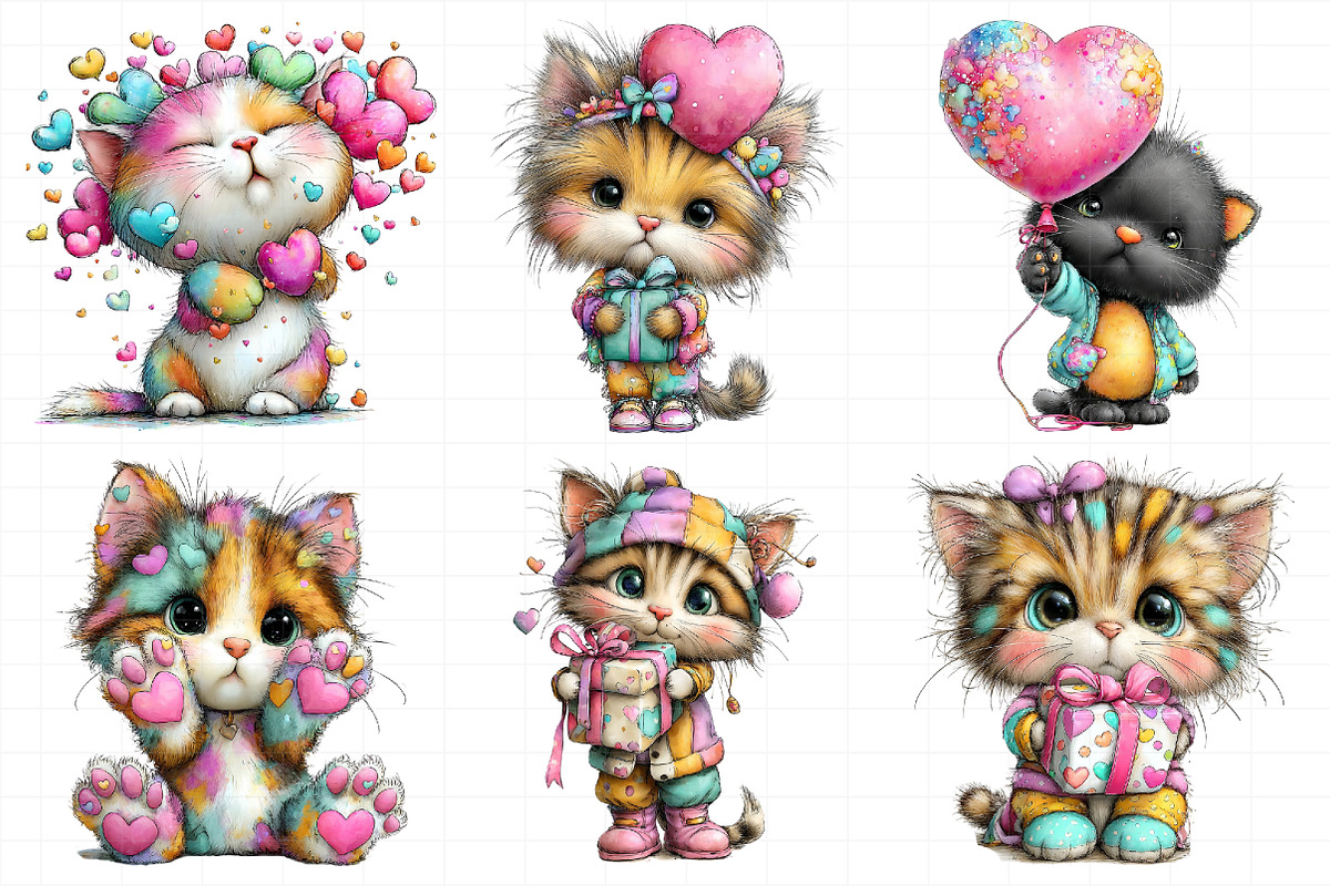 Valentine Cat Clipart Bundle, an Illustration by Daily.Designs (Photo 3 of 8)