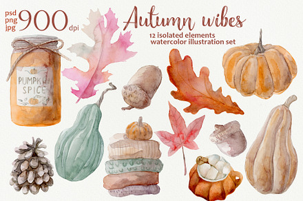 Autumn wibes watercolor set