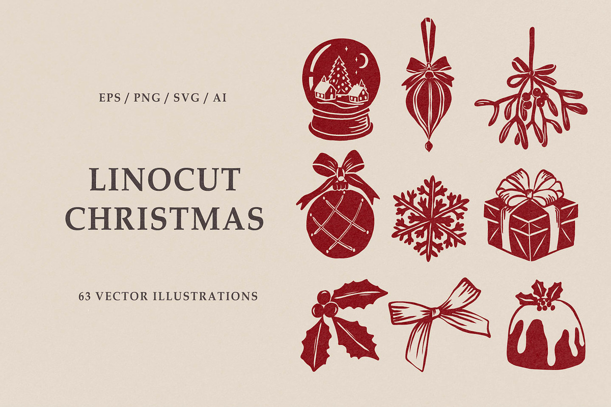 Linocut Christmas illustrations, a Seasonal Illustration by RaDavCrafts (Photo 1 of 9)