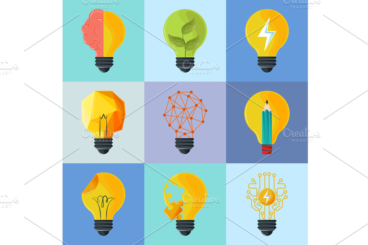 icons set bulbs, a Technology Illustration by studiogstock