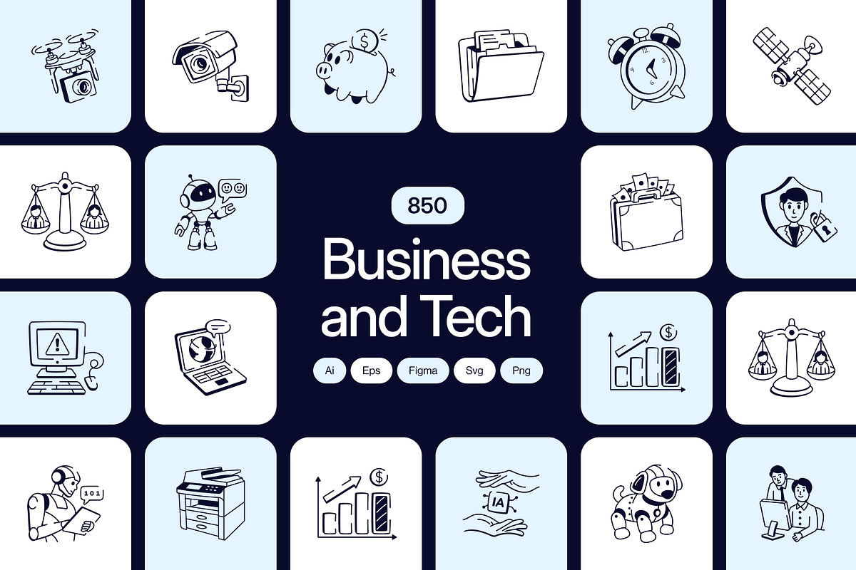 850 Business and Tech Doodle Icons, an Outline Icon by Vectors Market (Photo 1 of 19)