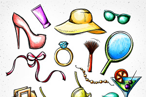 Set sketch of female accessories.