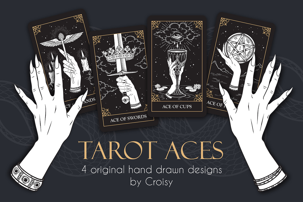 Tarot Aces Hand Drawn Vector Arts, a Decorative Illustration by Croisy (Photo 1 of 3)