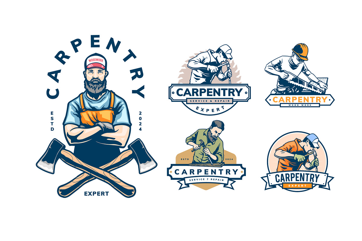 CARPENTRY wood work BADGE bundel, a Branding & Logo Template by grindstudio (Photo 3 of 5)