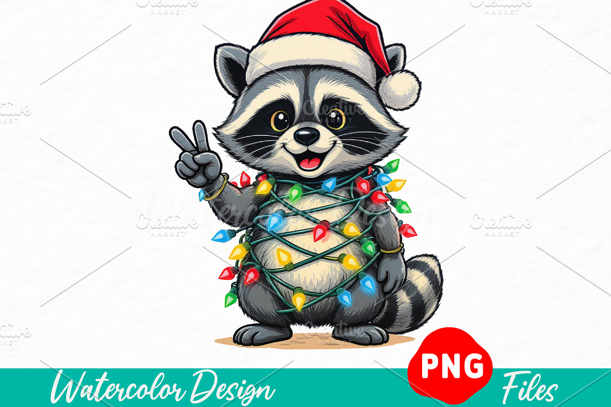 Funny Raccoon Christmas Design, an Illustration by Watercolor design (Photo 1 of 3)