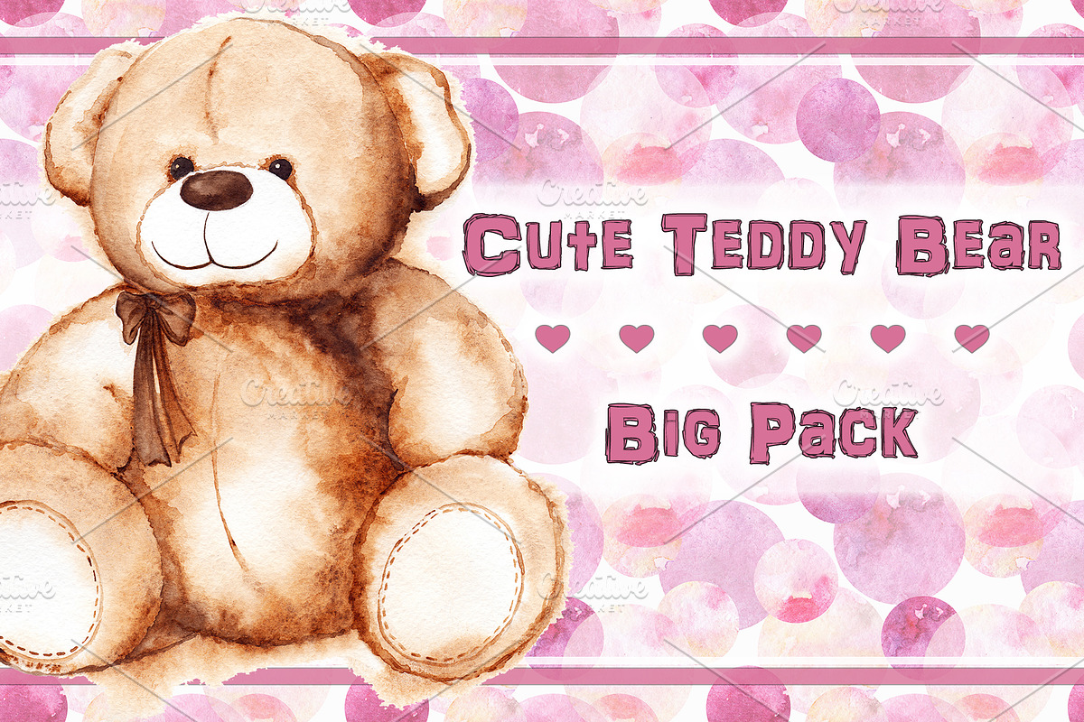 Watercolor cute Teddy Bear pack, an Animal Illustration by Art By Silmairel (Photo 1 of 4)