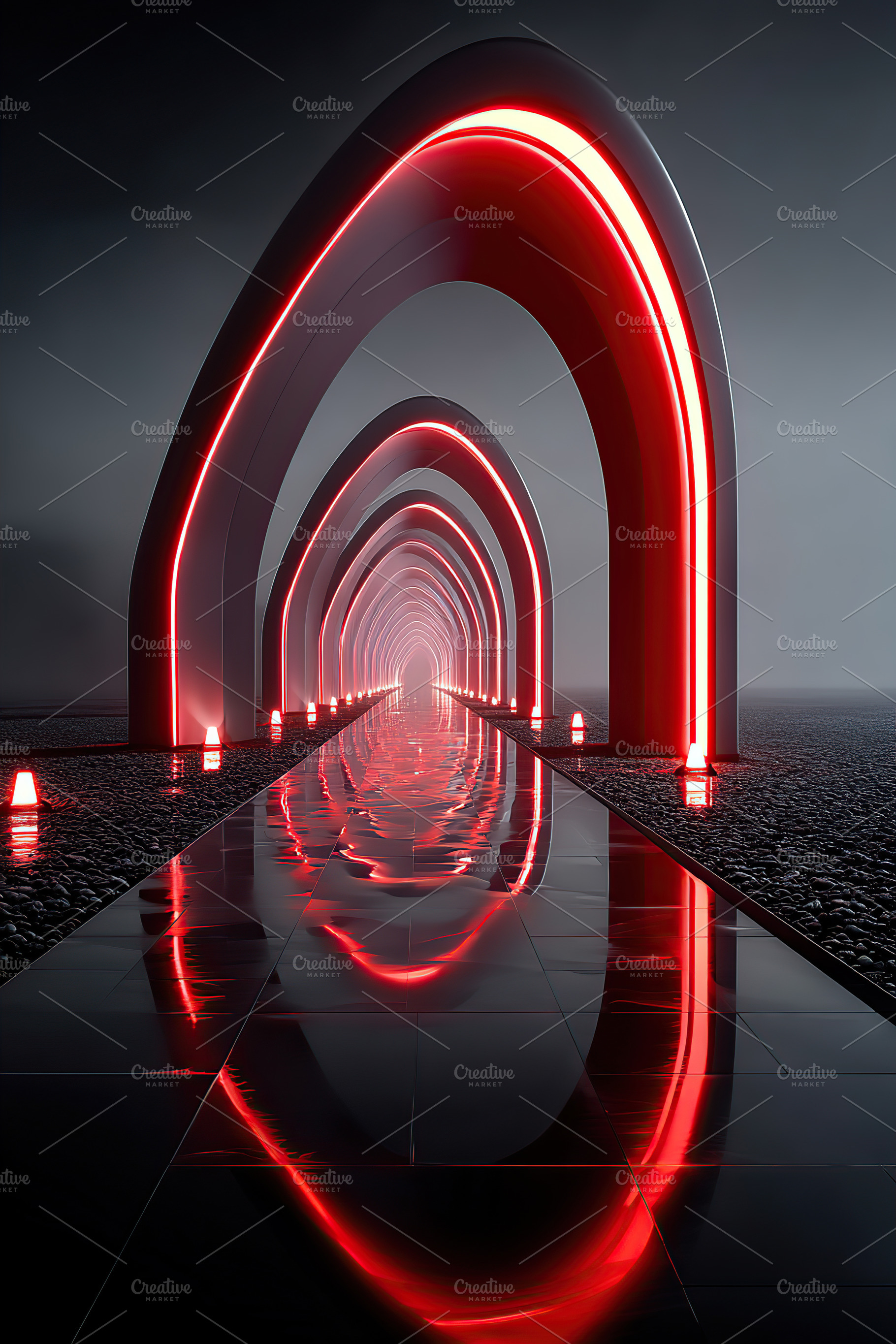 Illuminated tunnel with neon rays creating a captivating visual experience, a Photo by AlyaAnd