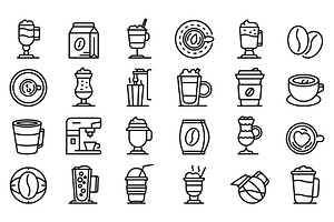 Latte Icons Set, Outline Style